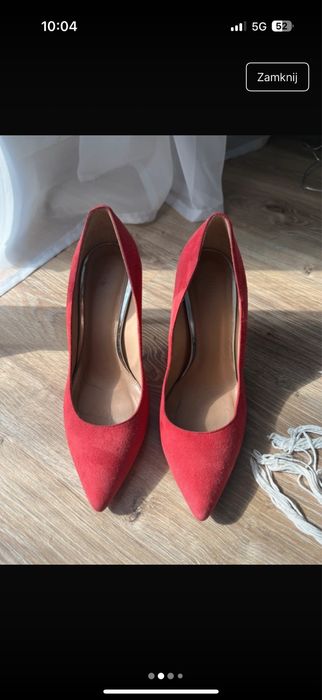 Czółenka zamszowe koralowe malinowe 37