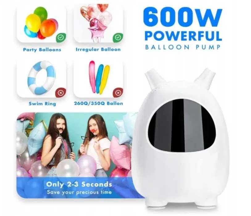 Elektryczna pompka do balonów przenośna, 2 dysze