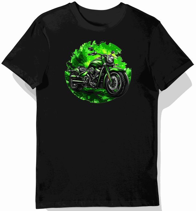 Koszulka męska czarna z motywem Kawasaki Vulcan w zielonym blasku S