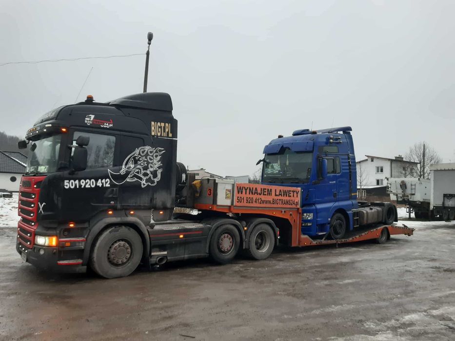 Wynajem lawety transport ciągników siodłowych, niskopodwoziowy