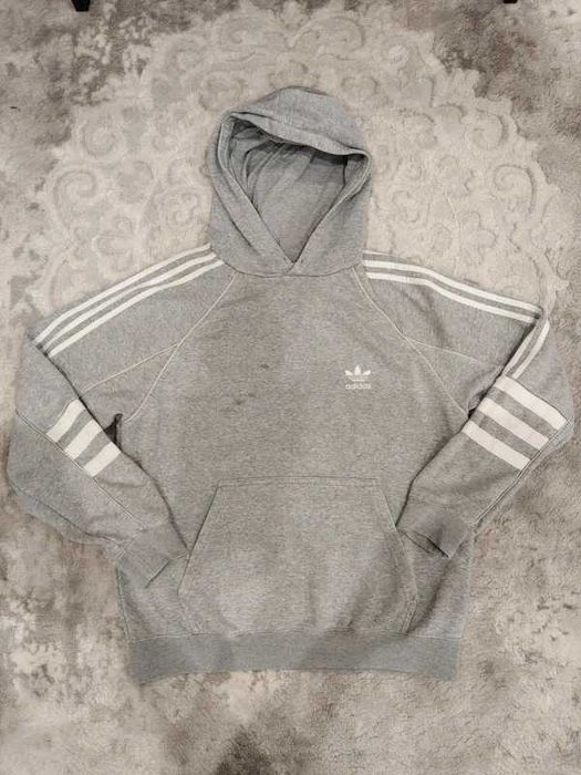 Adidas Originals Bluza z kapturem Trefoil 3 Paski Szara Boxy