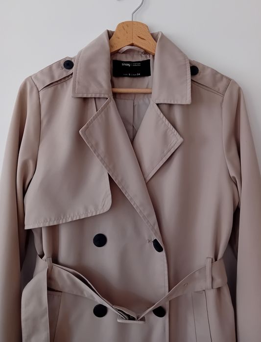 Sinsay płaszcz trencz beżowy 36 S