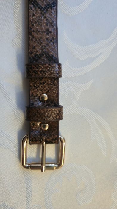 Pasek ze wzorem skóry węża i złotą klamrą