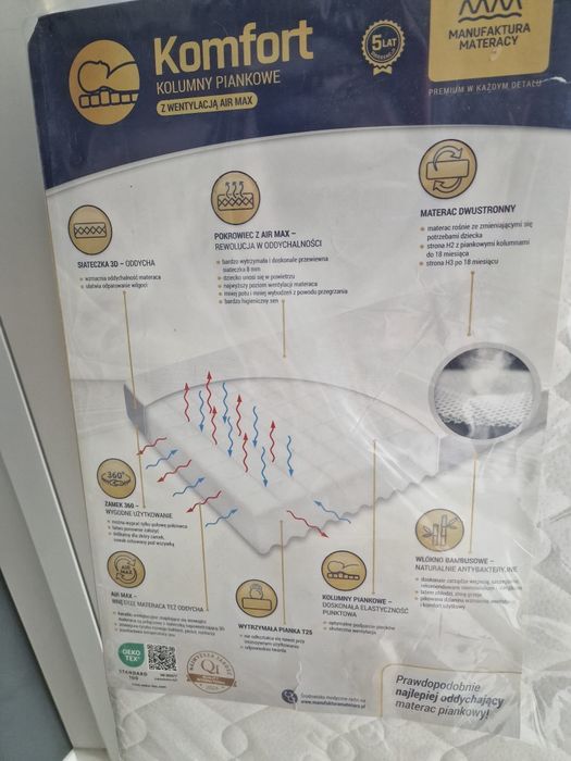 Materac 120x60 piankowy twardy dziecięcy