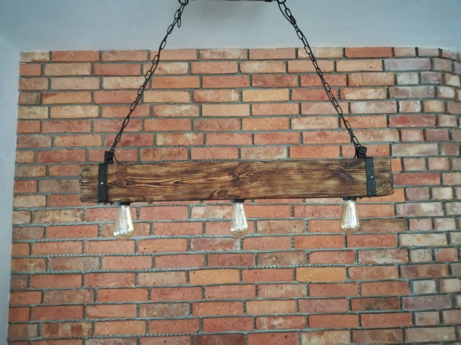 Drewniana lampa wisząca, żyrandol RETRO, postarzana belka, Vintage