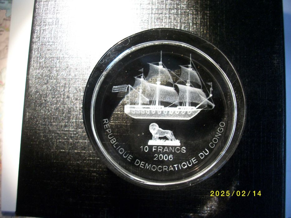Congo 10 franków moneta akrylpwa La Shtandart