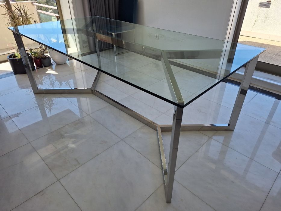 Mesa sala jantar em aço inox e vidro