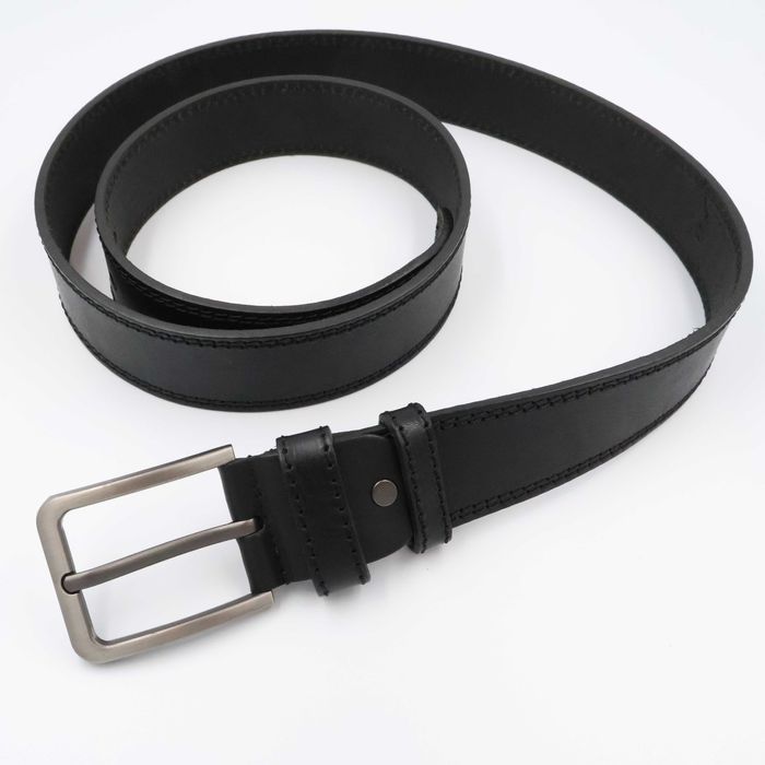 Ремінь шкіряний 4 см чорний прошитий 3424 Ремень мужской кожаный