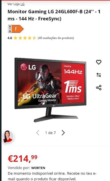 Monitor gamer LG 144hz 1ms