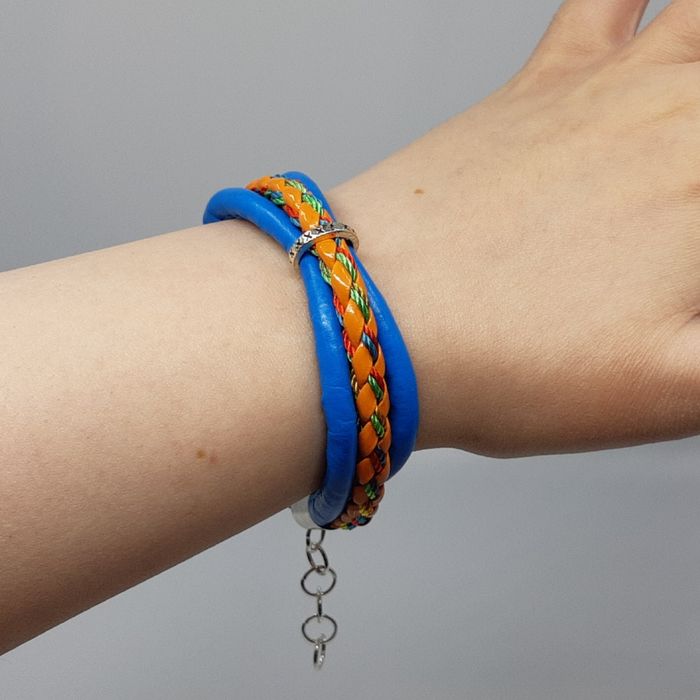 Bransoletka unisex Rzemienie eko niebieski pomarańczowy pleciony lekka Handmade etno boho y2k Alternative