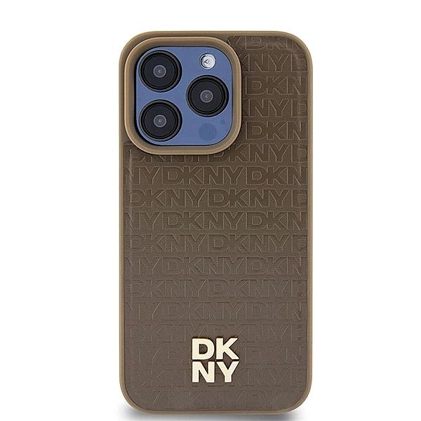Etui DKNY Leather Pattern Metal Logo MagSafe na iPhone 14 Pro - brązow