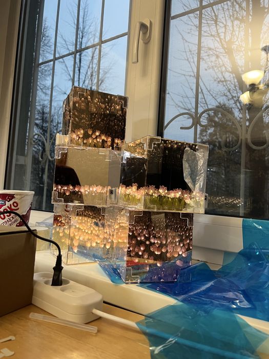 Ночник Светильник Лампа - Тюльпаны в коробке Куб. Нічник Світильник