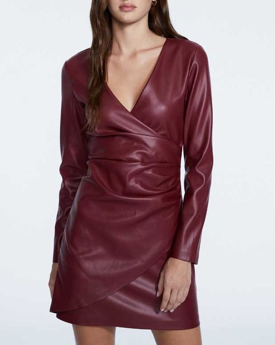 Sukienka Stradivarius z eko skóry bordowa - NOWA z metką  S