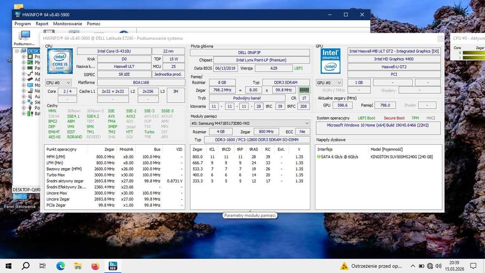Dell Latitude E7240 i5 4gen 8GB DDR3 256GB SSD