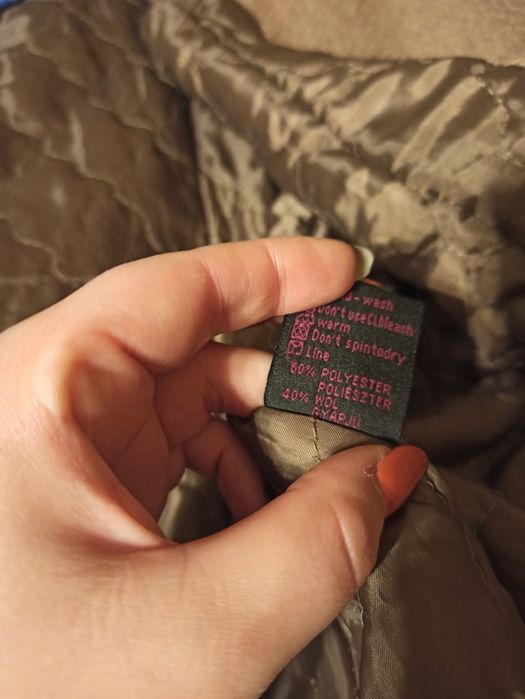 Wełniany płaszcz ciepły z futerkiem XL