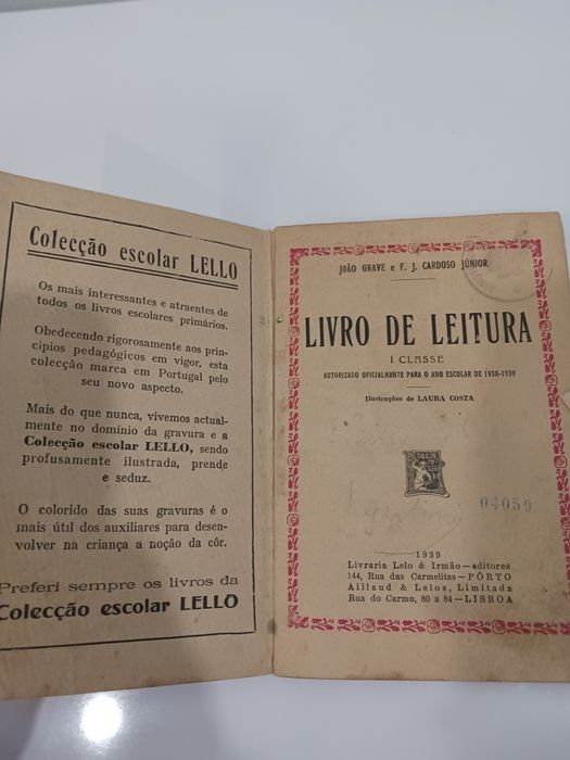 Livro escolar 1° classe antigo 1938
