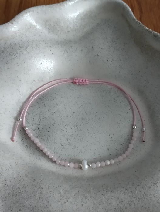 Bransoletka opal różowy hand made srebro 925