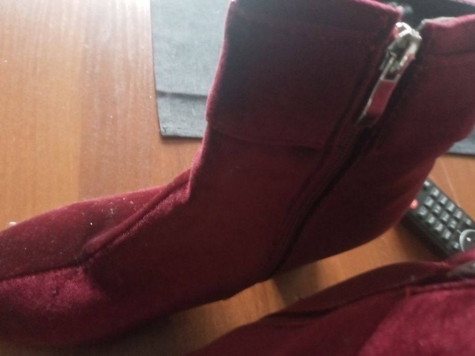 Botki bordo35 za kostke aksamit srebrne obcasy
