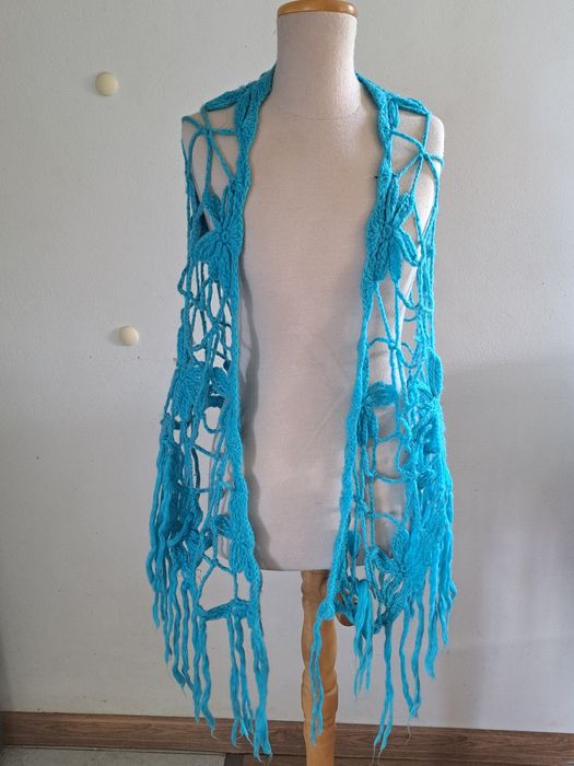 Duża trójkątna turkusowa chusta vintage 58