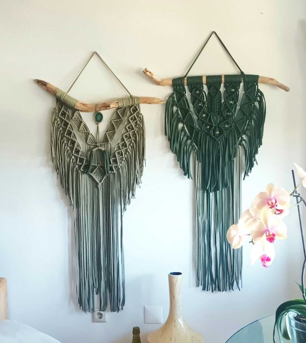 Macramé novo em tons de verde com cristal