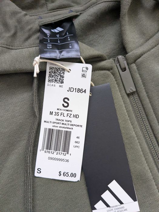 Чоловіча кофта худі Adidas толстовка essentials 3-stripes fleece hoodie zip розмір S-M