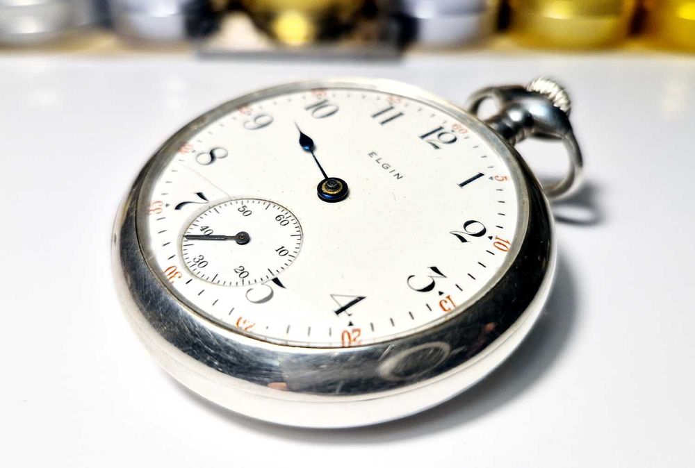 Kieszonkowy ELGIN U.S.A. - Lite srebro Sterling 925 UNIKAT