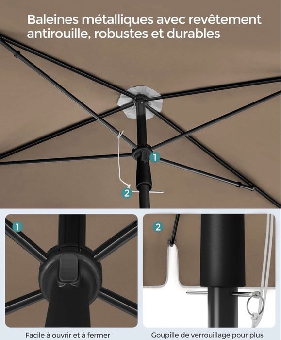 Parasol SONGMICS 200 x 125 cm – regulowany, składany, UPF 50+
