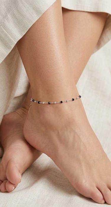 Tornozeleira Bolas Esmalte Preto em Prata 925
