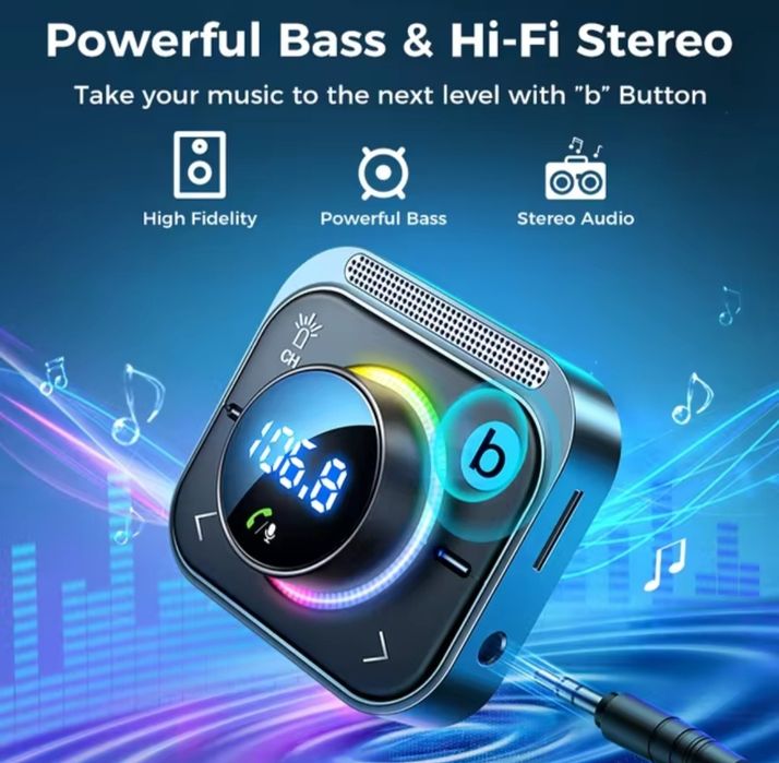 Transmissor FM bluetooth 5.3 para carro c/ 1x USB-C e 2x USB - Fast ch