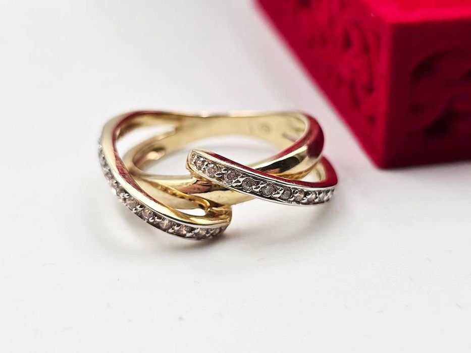 Pleciony kręcony złoty pierścionek 585 wywijany |Plus Lombard