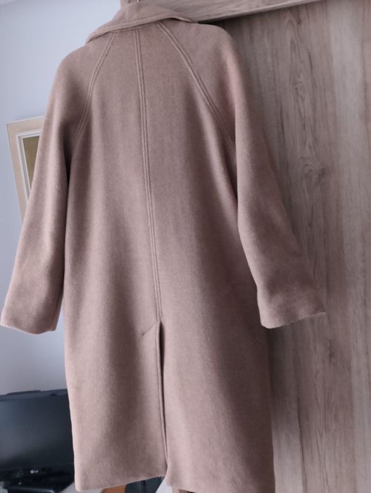 Beżowy brązowy płaszcz H&M wełniany