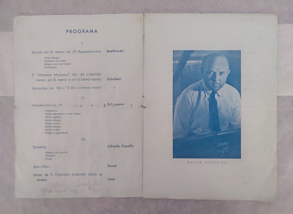 Programa Antigo 1944 Walter Gieseking Teatro São Carlos Lisboa