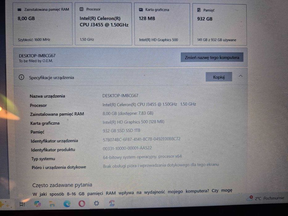 Laptop 15,6'' różowy, aluminium, thin, RAM 8GB SSD 1 TB 64 bit