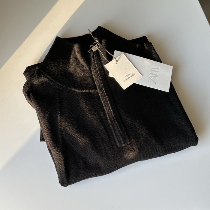 Чоловіча 1/3 зіп кофта зі 100% вовни мериноса Zara, кофта на змійці