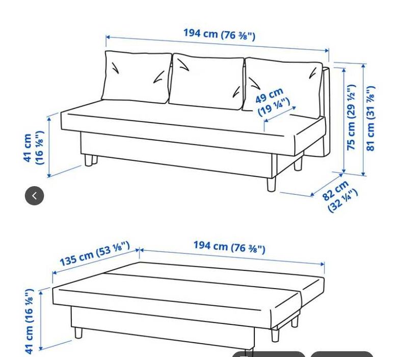 Sofá cama bege com arrumação e almofadas incluídas