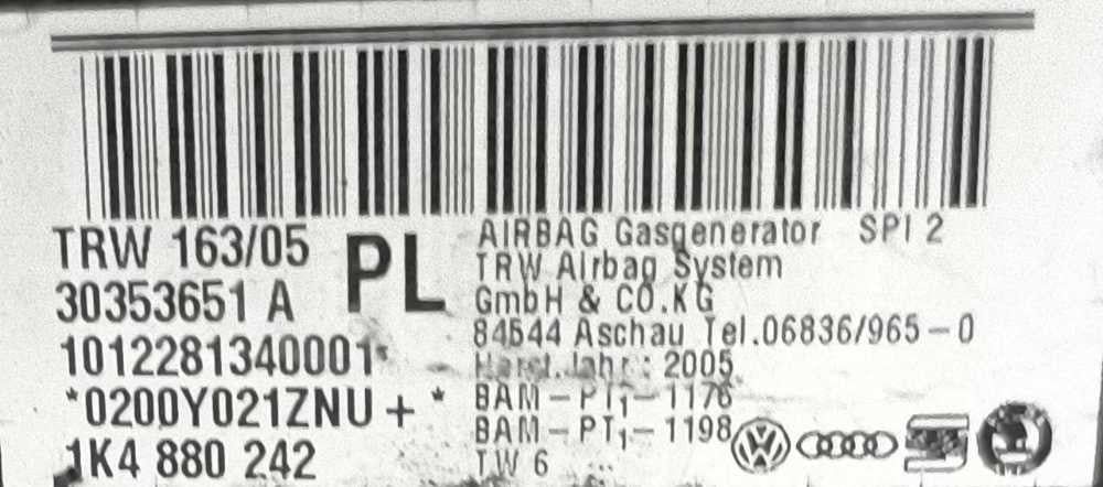 Airbag Banco Direito 1K4880242 - SKODA OCTAVIA II