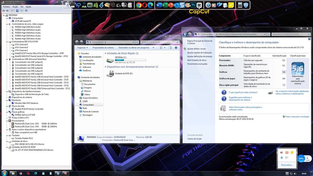 Torre Pentium E5300 + monitor + rato/teclado sem fio.