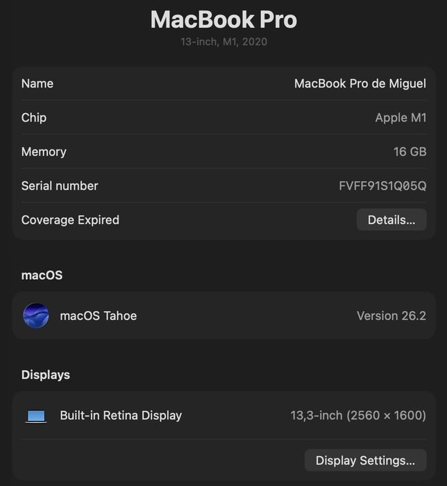 MacBook Pro 13" M1 (2020) – 16GB RAM – Estimado