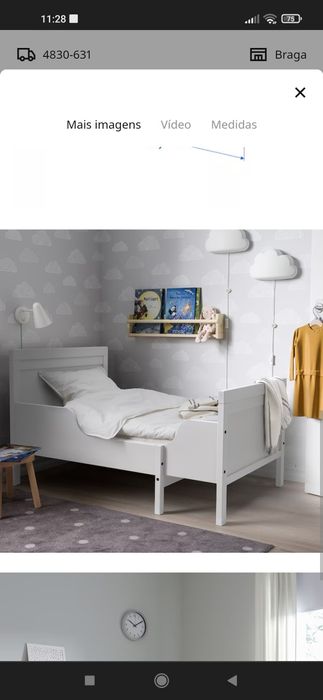 Cama extensível + estrado + colchão criança -IKEA