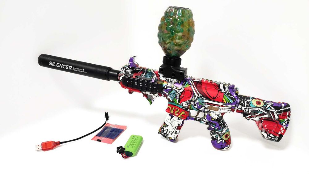 Автомат на орбізах М416 Graffiti Red з глушником, що світиться, 7.4V