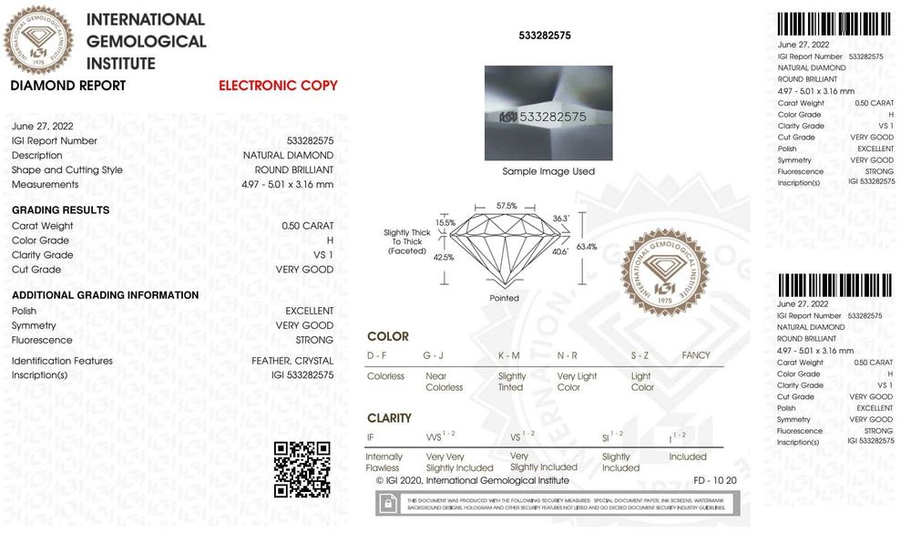 Naturalny Diament Brylant INWESTYCJA 0.50 ct H/VS1 IGI SKLEP!