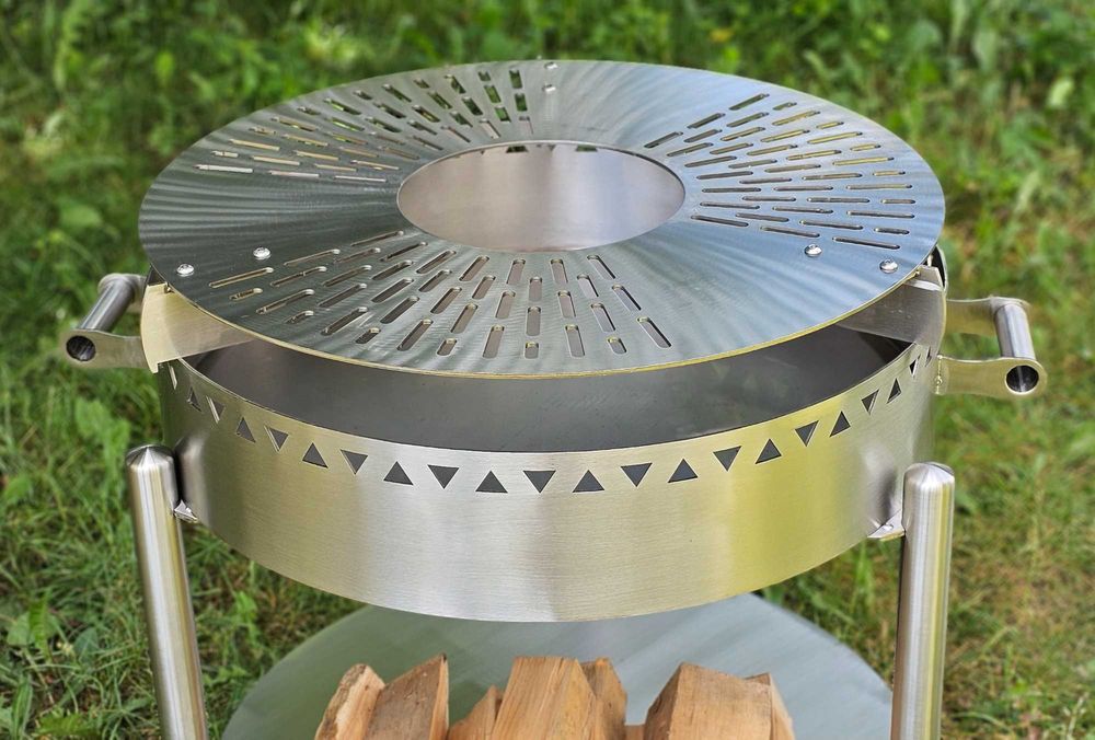 Grill ogrodowy palenisko z rusztem i pokrywą nierdzewny zestaw premium