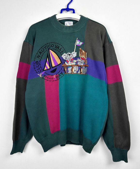 Sweter męski vintage wzorzysty retro Hippie oversize XL