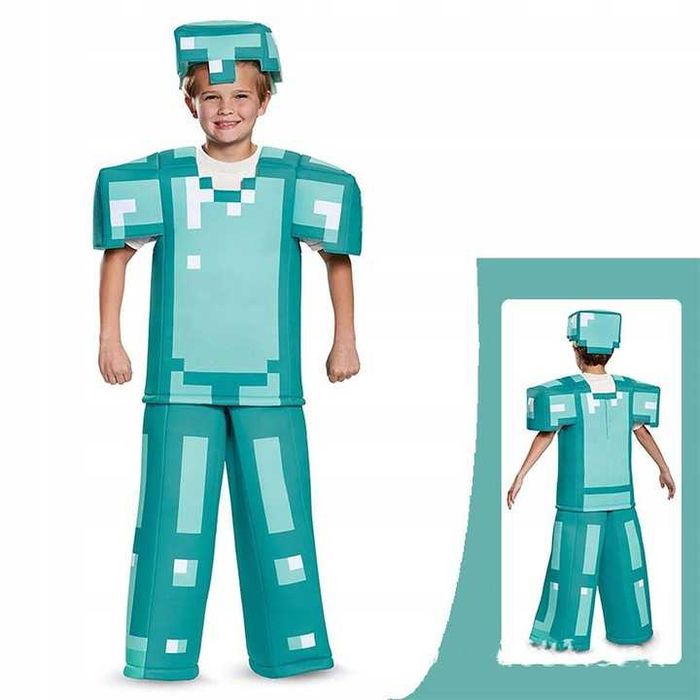 Strój przebranie Minecraft Diamentowy Steve kostium maska r.XL 140/146