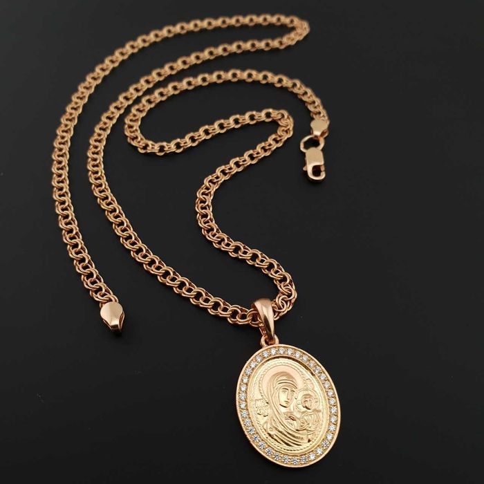 Позолочена срібна цепочка. Ланцюжок позолота і кулон оберіг Богородиця