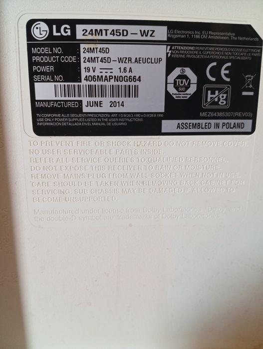 LG 24MT45D  24' para peças