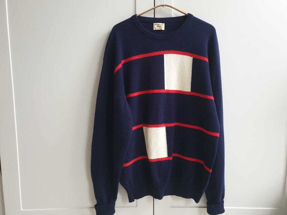Granatowy sweter vintage 100% wełna jagnięca geelong L