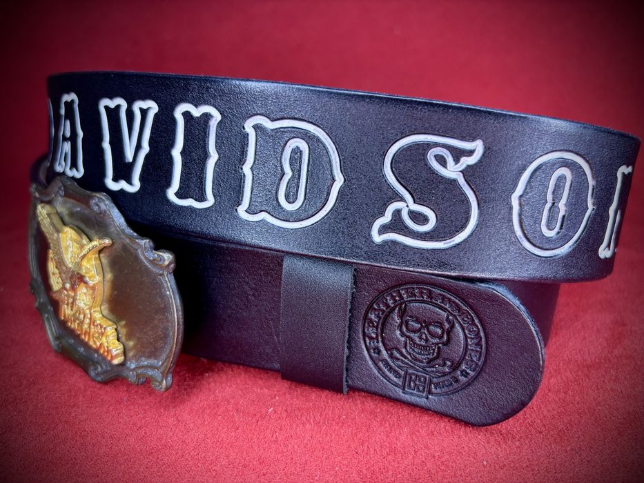 Pasek skórzany Harley Davidson handmade motocyklowy rock punk
