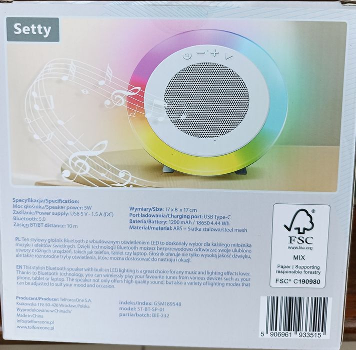 Głośnik bluetooth led