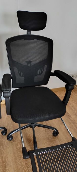 Cadeira de escritório ergonómica, com apoio de cabeça, apoio lombar e apoio de pés (2 unidades)